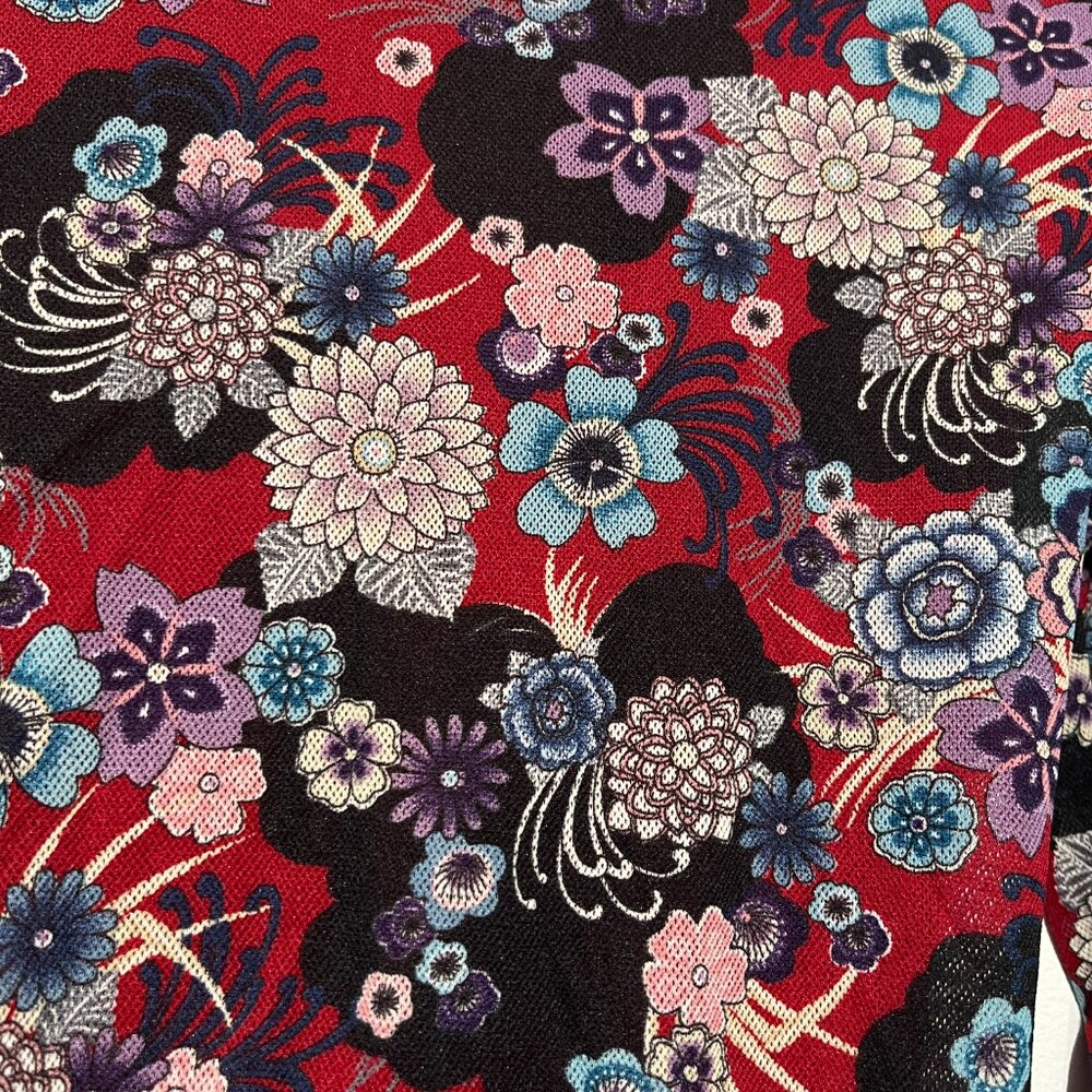 Womens Y2K Mesh Asian Floral Top M Red Ruched Fairy Grunge Hippie Festival Artsy - Picture 6 of 8